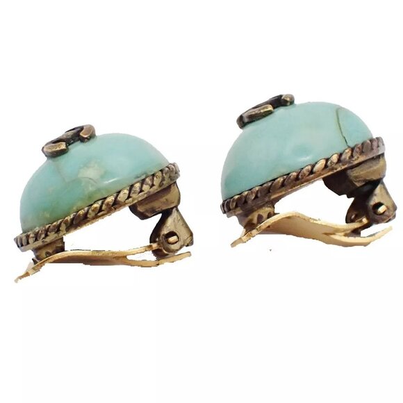 CHANEL CC Logo Color Stone Round Button Earrings Clip-On 00A Blue GHW 34KA602 - Picture 2 of 15